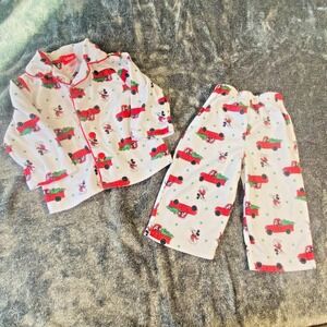 Disney Mickey Mouse Winter Christmas Truck Tree Snow Pajamas 2 Piece Set 12 mo
